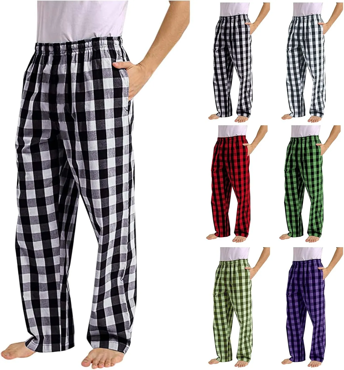 Mens Womens Plaid Pajama Pants Unisex Sleep Lounge Pants Soft PJ Bottoms Plaid Pajama Sweatpants with Pockets