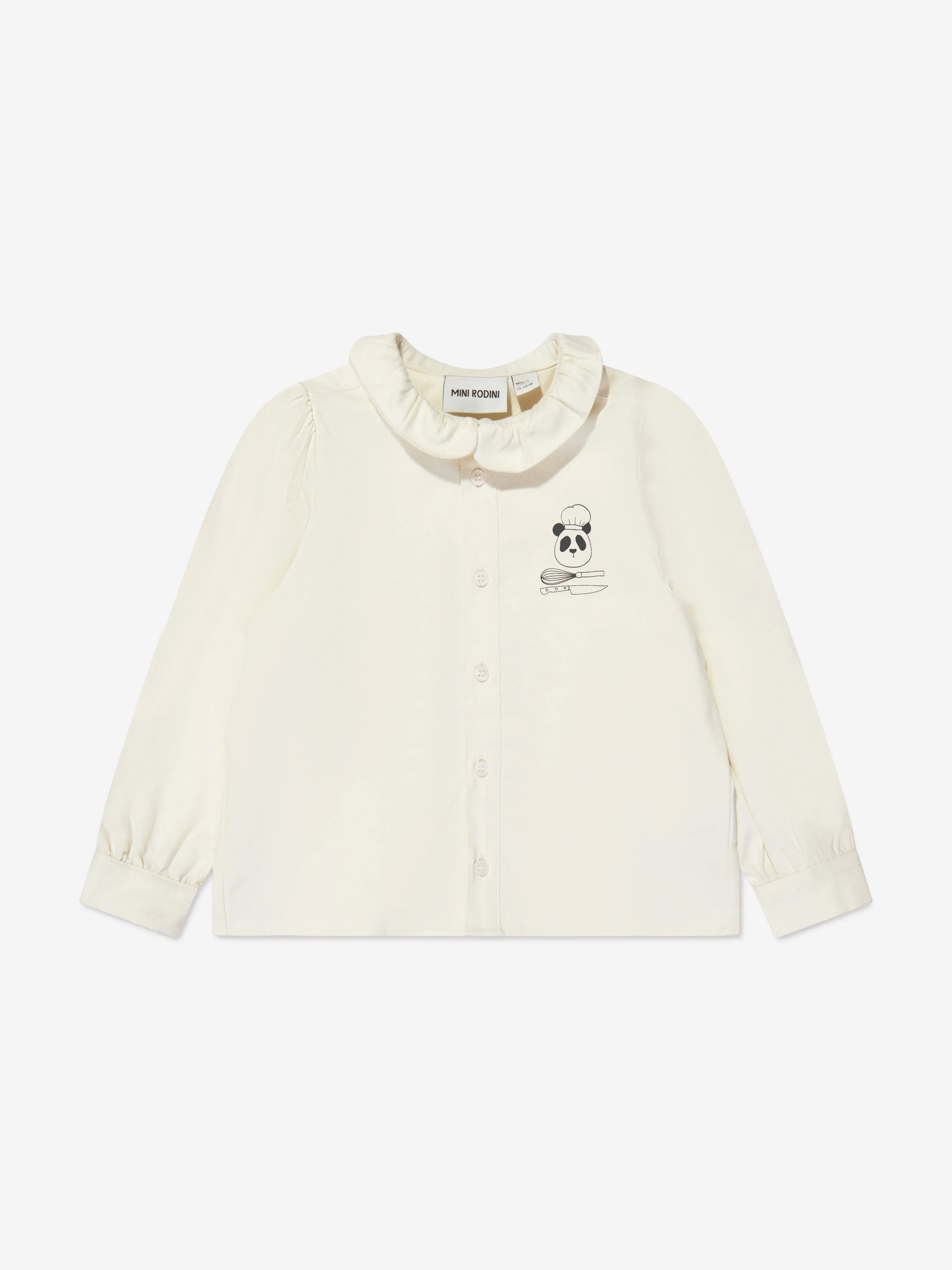 Mini Rodini Girls Chef Panda Woven Blouse in White