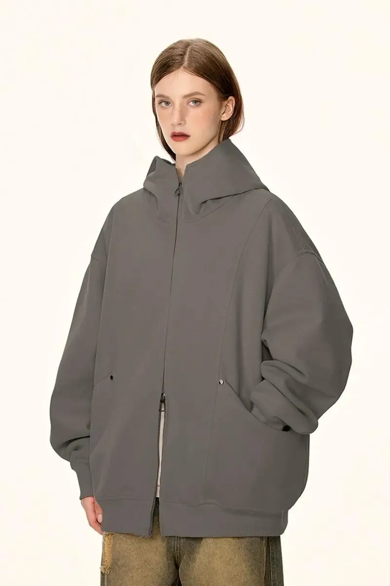 Oversized Double Zipper Funnel Neck Hoodie