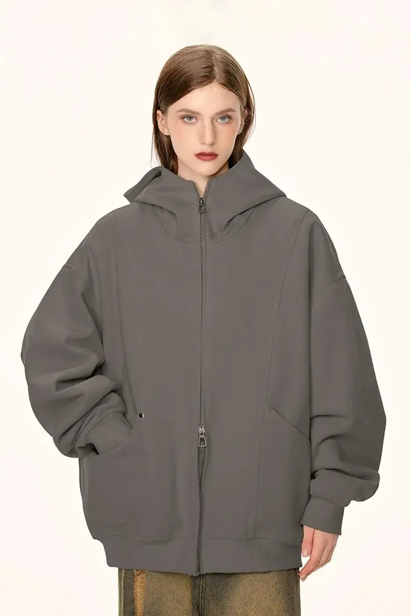 Oversized Double Zipper Funnel Neck Hoodie