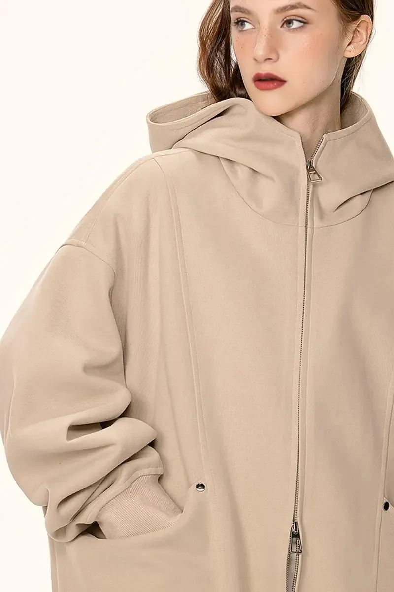 Oversized Double Zipper Funnel Neck Hoodie