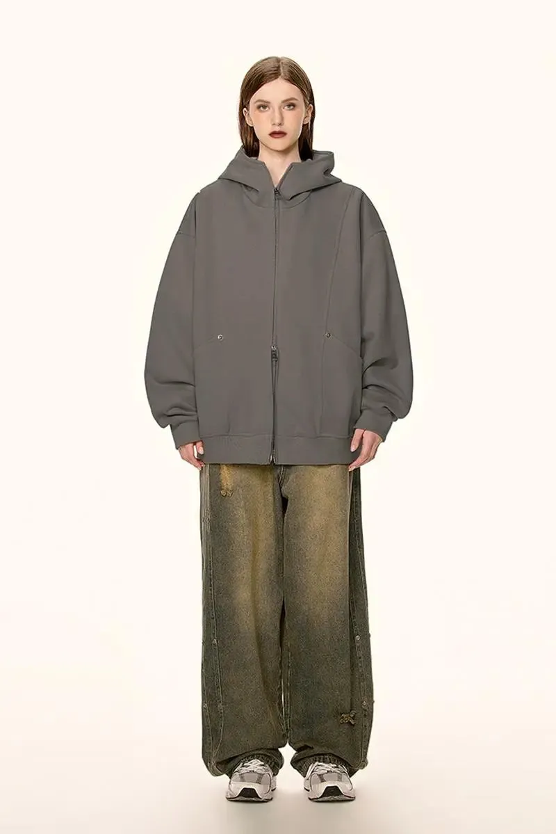 Oversized Double Zipper Funnel Neck Hoodie