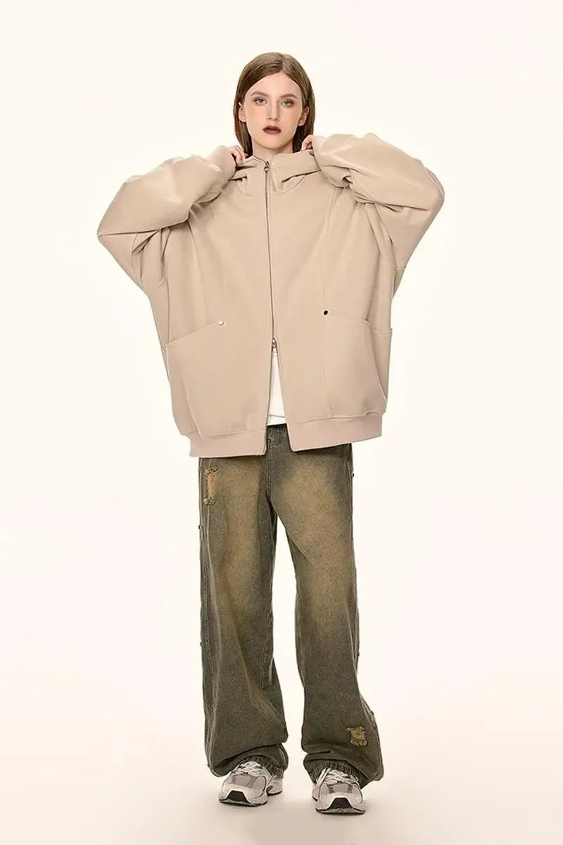 Oversized Double Zipper Funnel Neck Hoodie