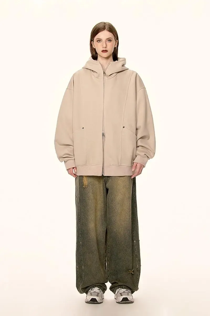 Oversized Double Zipper Funnel Neck Hoodie