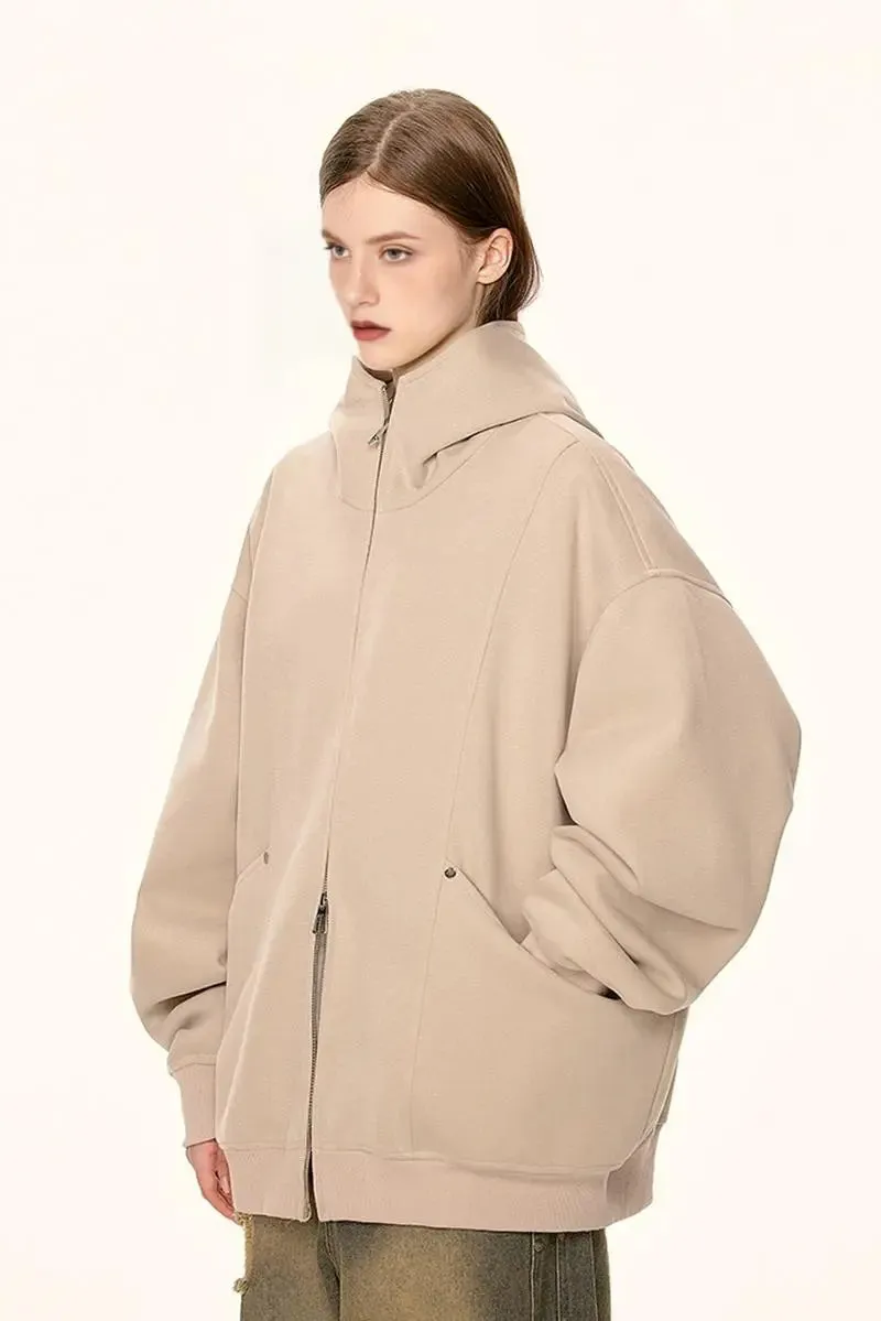 Oversized Double Zipper Funnel Neck Hoodie
