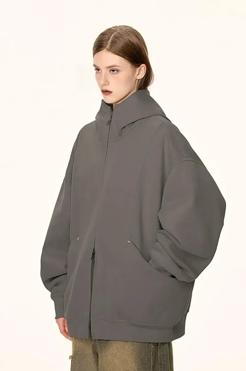 Oversized Double Zipper Funnel Neck Hoodie