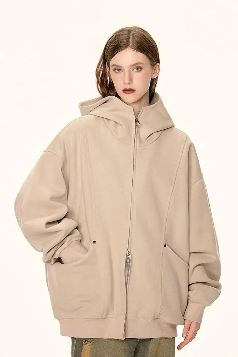 Oversized Double Zipper Funnel Neck Hoodie