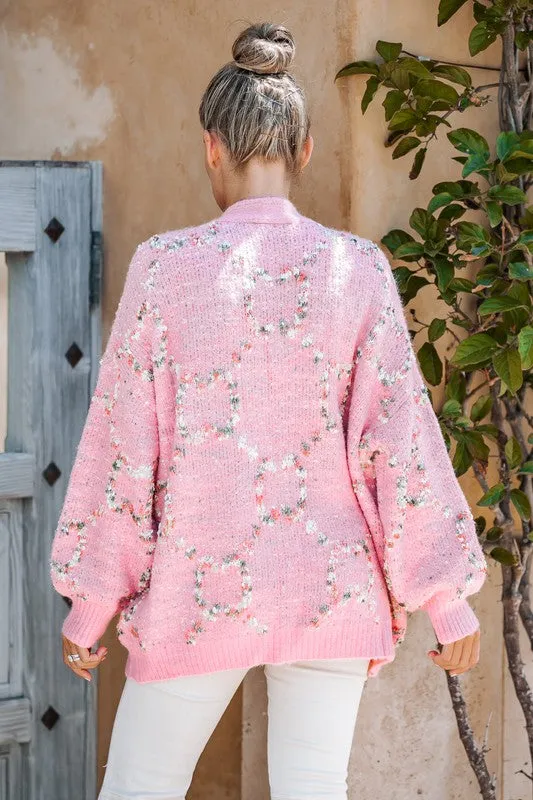 Pink Stardust Detail Open Cardigan