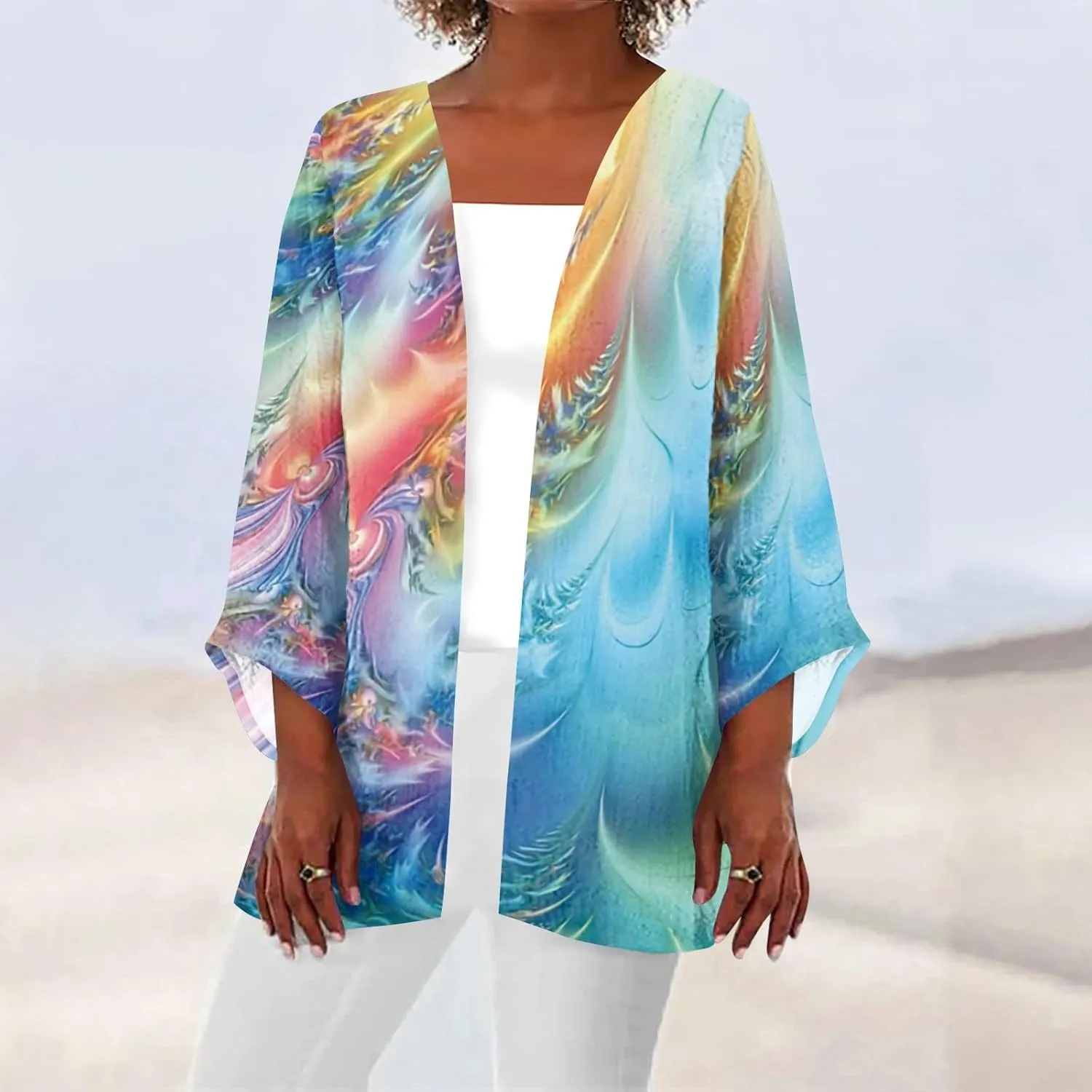 Plus Size Open Cardigan Women Linen Top Half Sleeve Quarter Length Sleeves Shirts Women Light Jackets for Women S-5XL