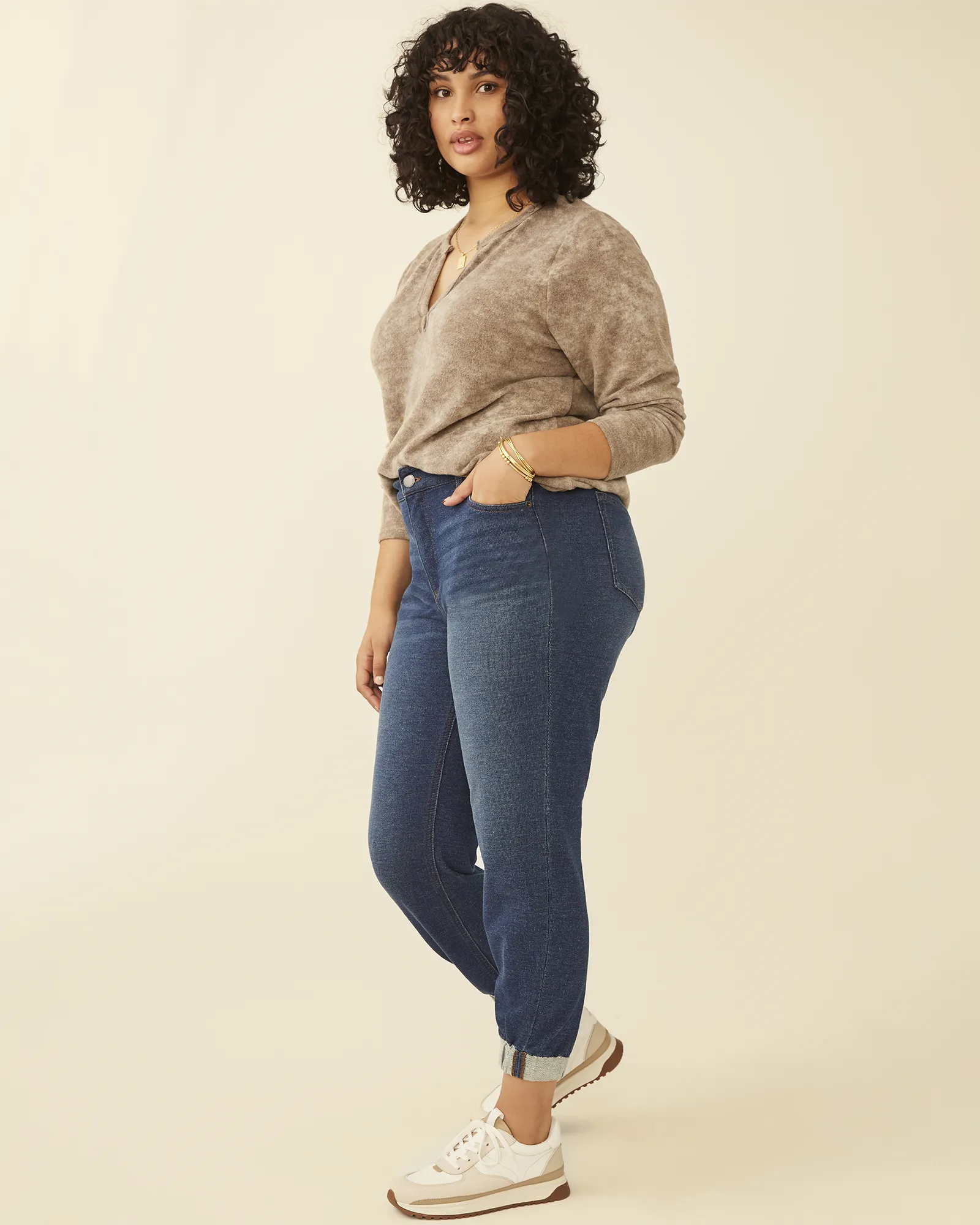 Plus Size Theodora French Terry Denim Pant | Medium Wash