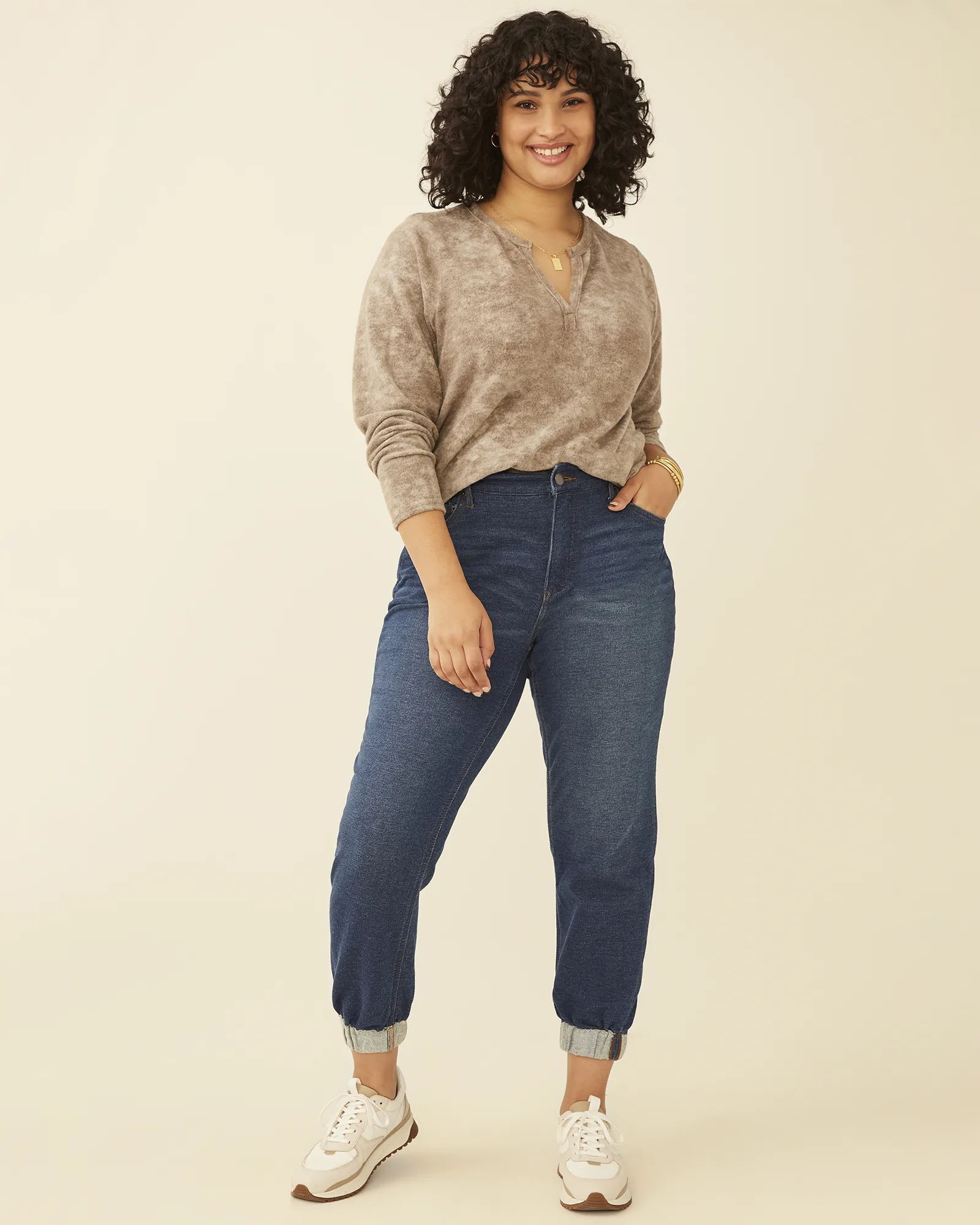 Plus Size Theodora French Terry Denim Pant | Medium Wash