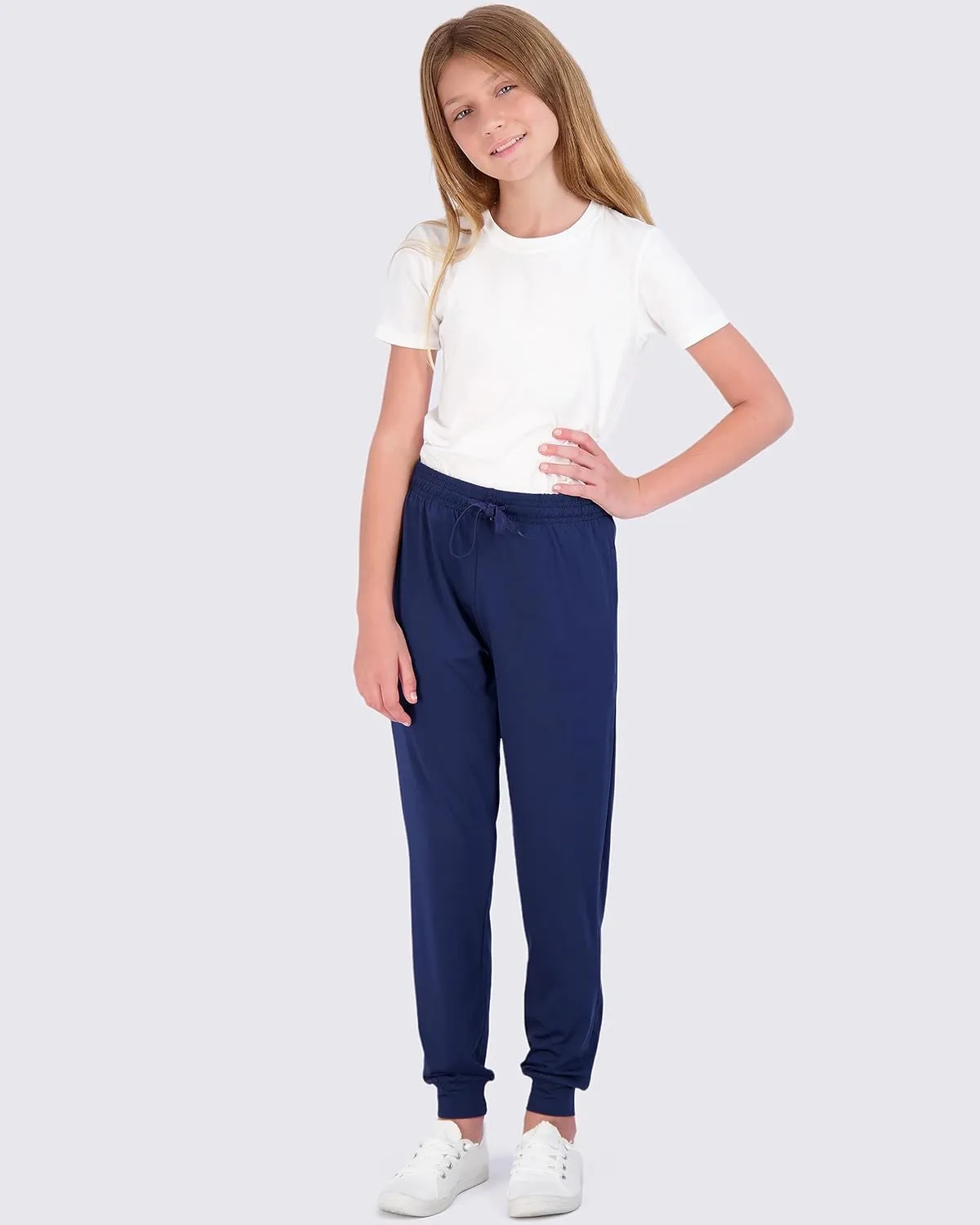 Real Essentials 3 Pack: Girls' Dry-Fit Jogger Sweatpants Soft Active Athletic Kids Joggers with Pockets & Drawstring
