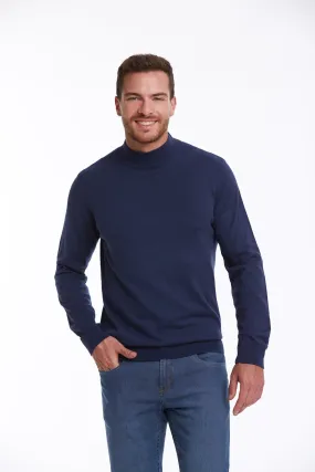 Regular Fit 100% Cotton Indigo Mock Neck Sweater