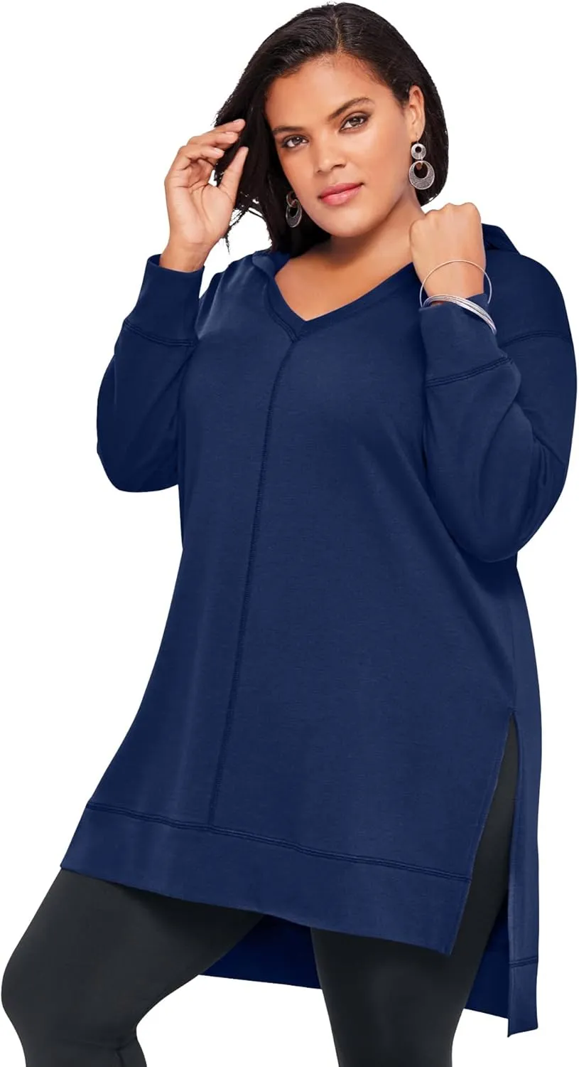 Roaman's Women's Plus Size French Terry Hoodie Tunic Sweatshirt