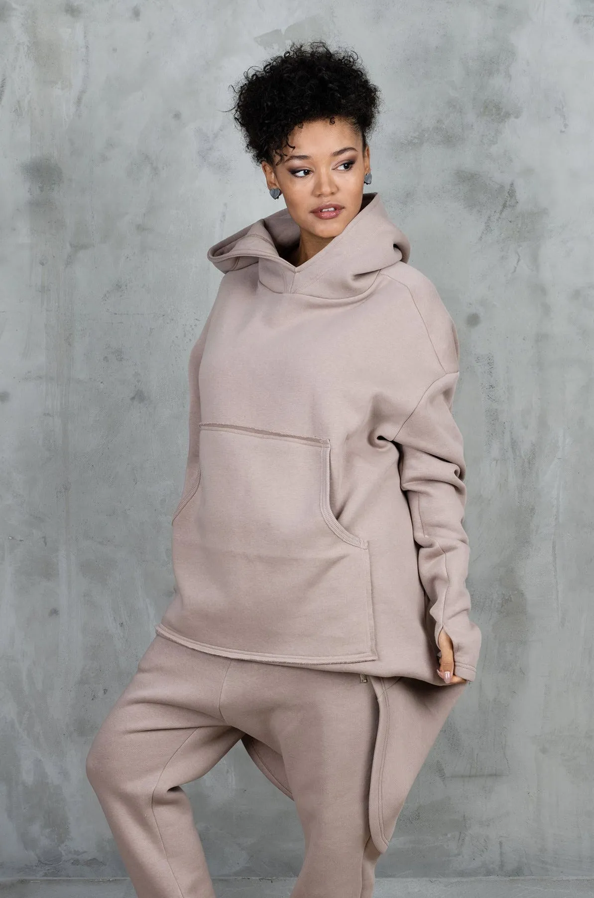Rose Beige Asymmetrical Women's Hoodie