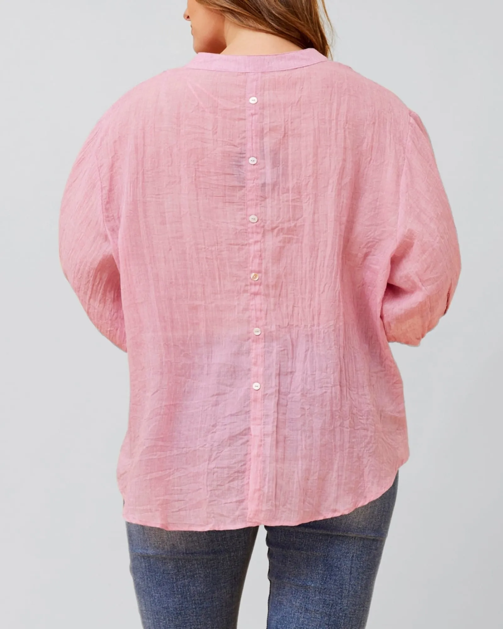 Roxanne Oversized Semi-Sheer Shirt Blouse Solid | Pink