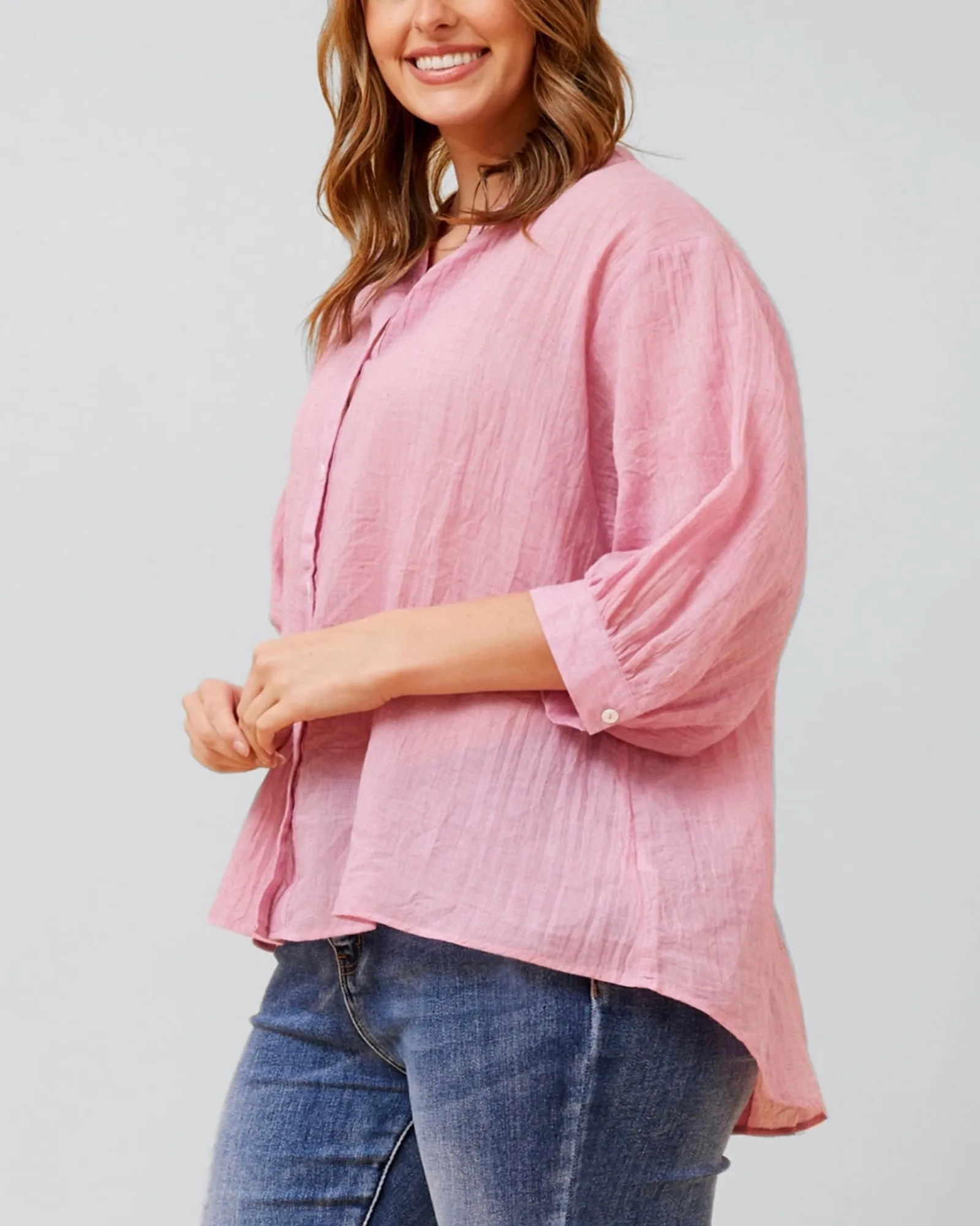Roxanne Oversized Semi-Sheer Shirt Blouse Solid | Pink