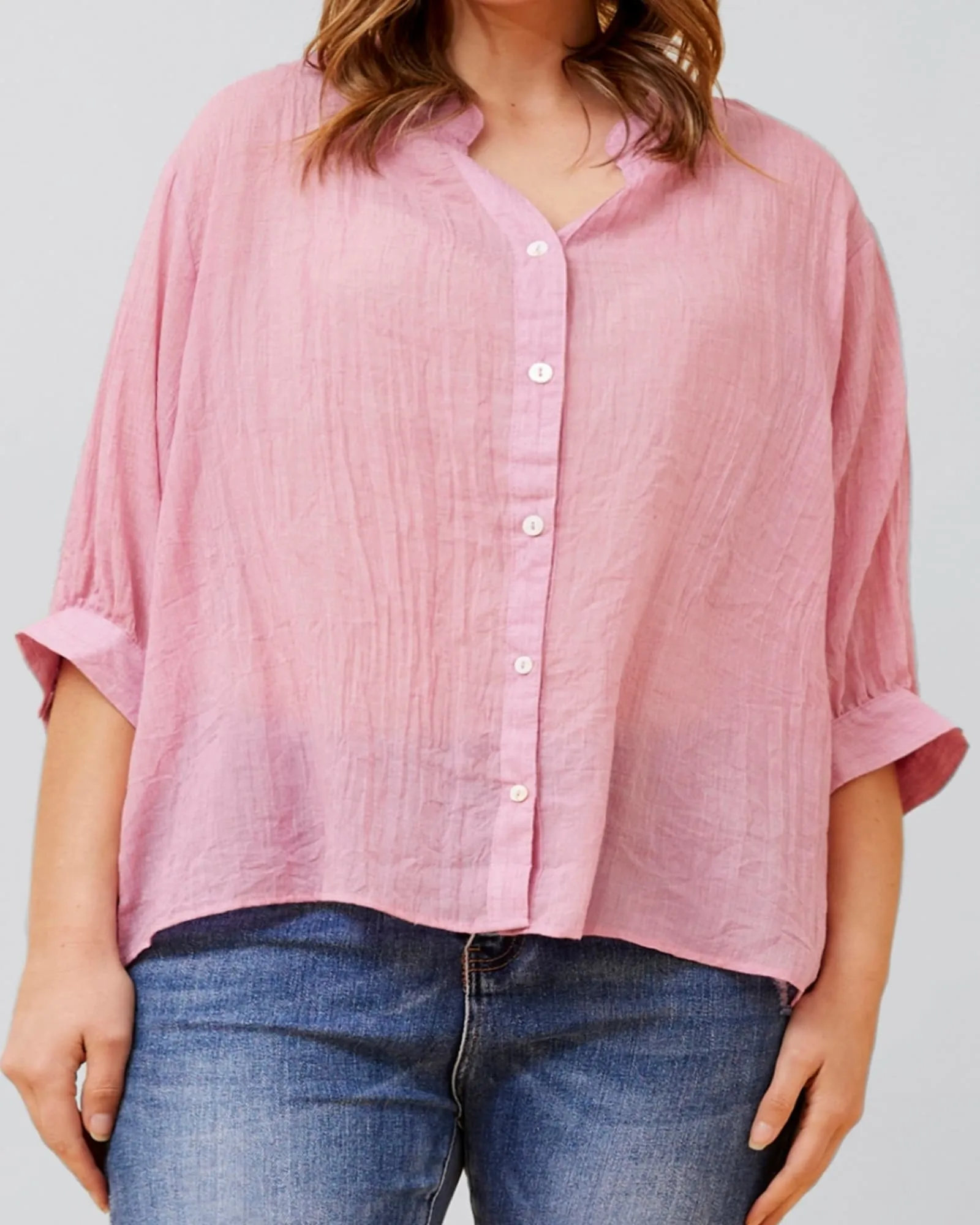 Roxanne Oversized Semi-Sheer Shirt Blouse Solid | Pink