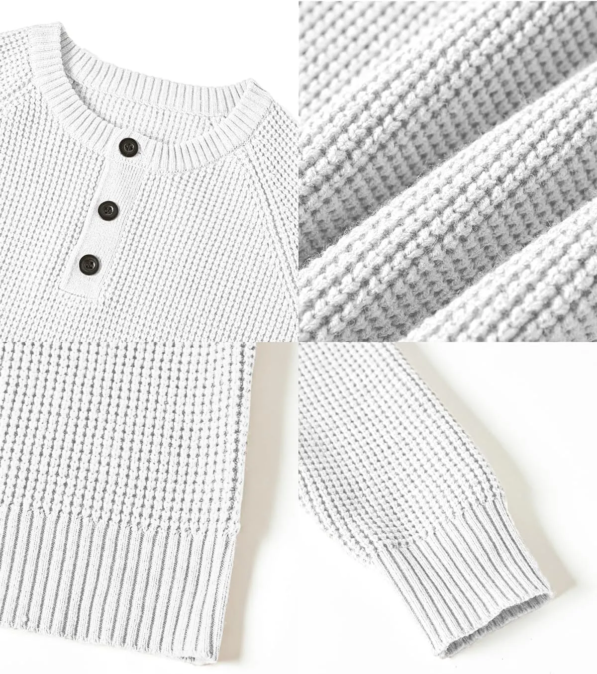 RQP Men's Henley Sweater Long Sleeve Button Crewneck Sweater Knit Sweater Casual Waffle Texture Pullover Sweater