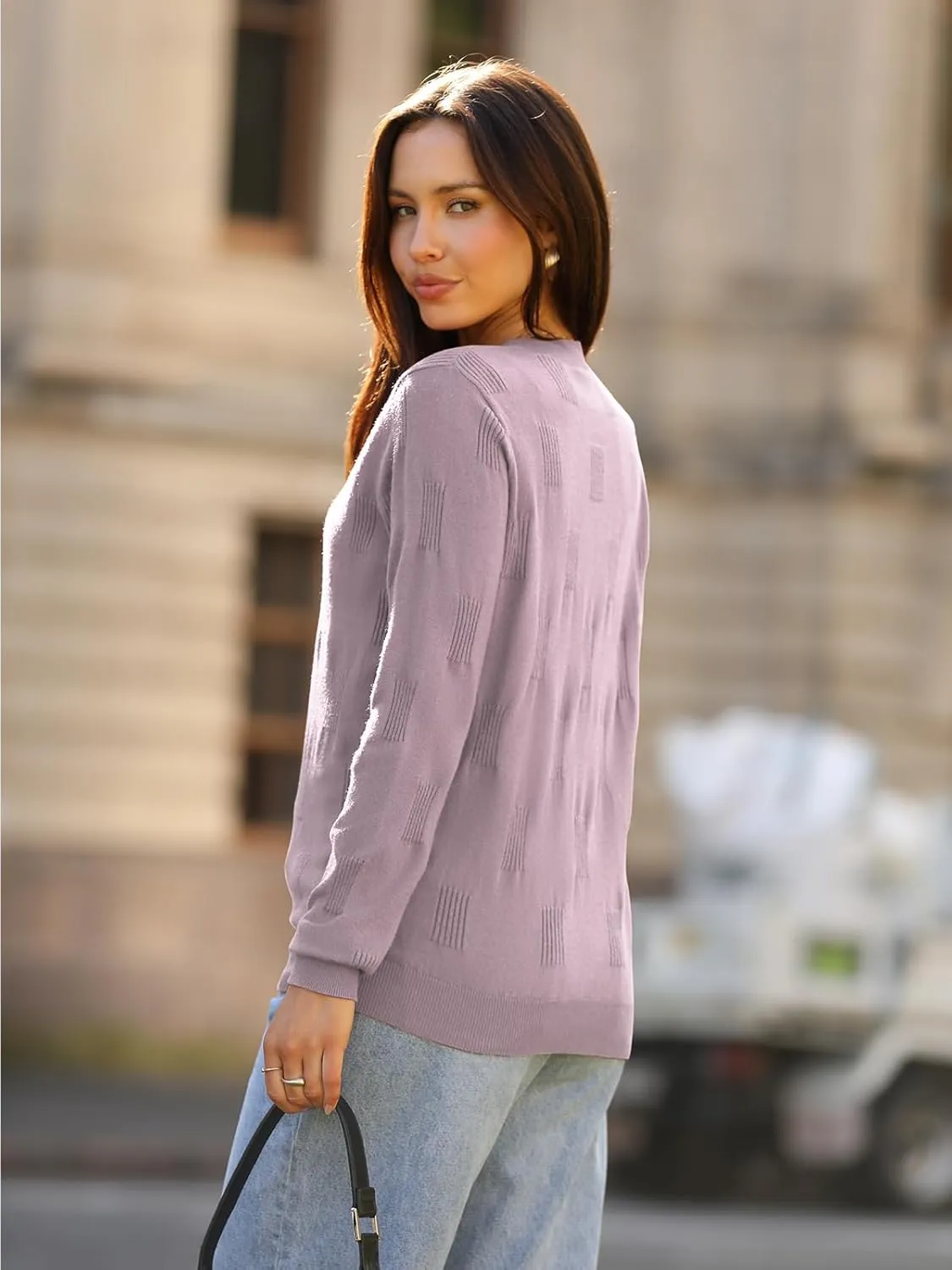 siliteelon Womens Sweater Long Sleeve Shirt V Neck Knit Sweater Work Casual Blouses Tops Lightweight Sweater Shirts