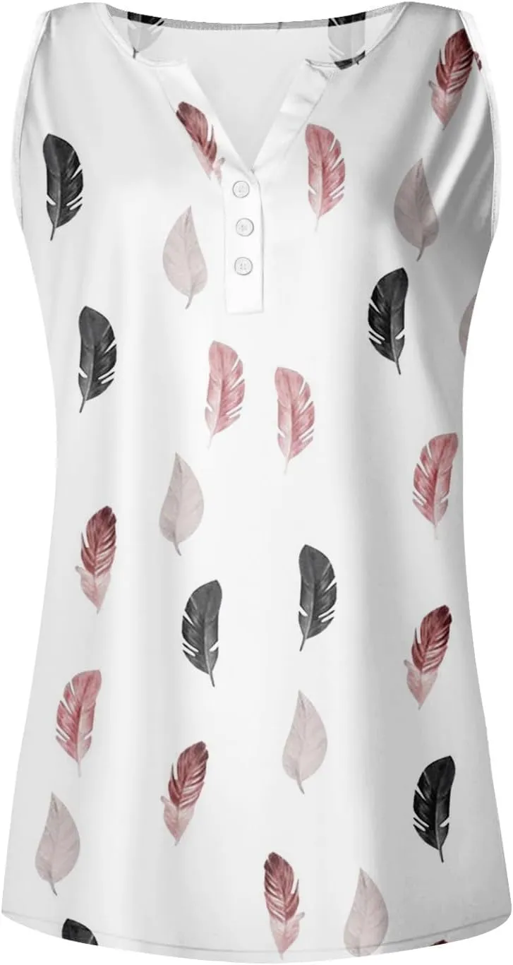 Sleeveless Womens Tank 2024 V-Neck Loose Tshirt Floral Printed Comfy Vest Flowy Daily Ladies Deep Side Cut Dressy