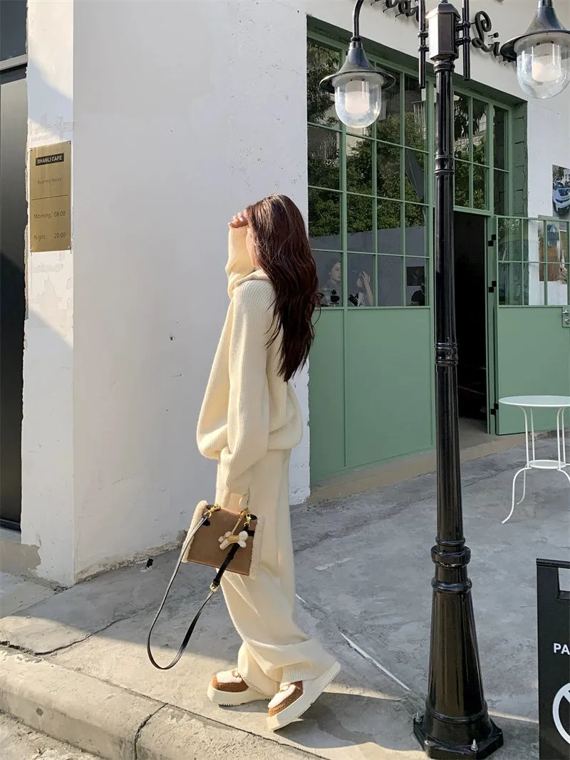 Suitable for Pregnant Women Suit Loose and Idle Side Zipper Turtleneck Knitting Sweater Loose Pants Two Piece Set for Pregnant Women