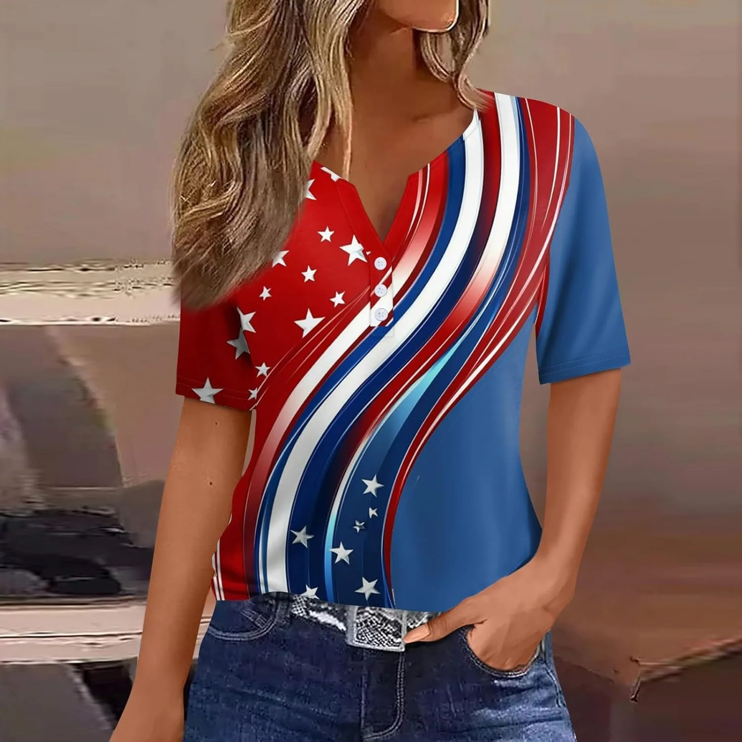 Summer Tops for Women 2025 Vacation Trendy V Neck Boho Short Sleeve Shirts Casual Loose Comfy Tunics Blouses