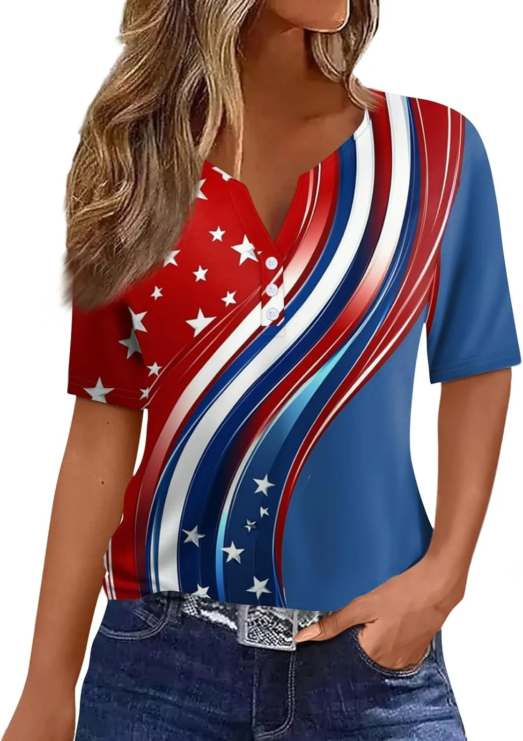 Summer Tops for Women 2025 Vacation Trendy V Neck Boho Short Sleeve Shirts Casual Loose Comfy Tunics Blouses