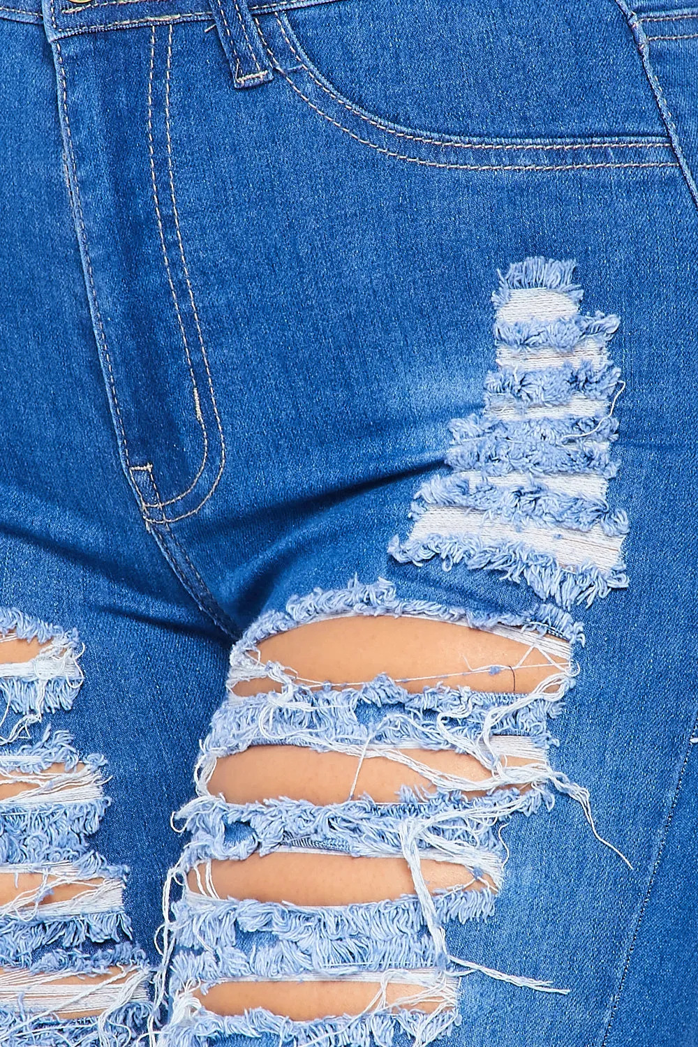 Super High Waisted Super Distressed Skinny Jeans - Medium Denim