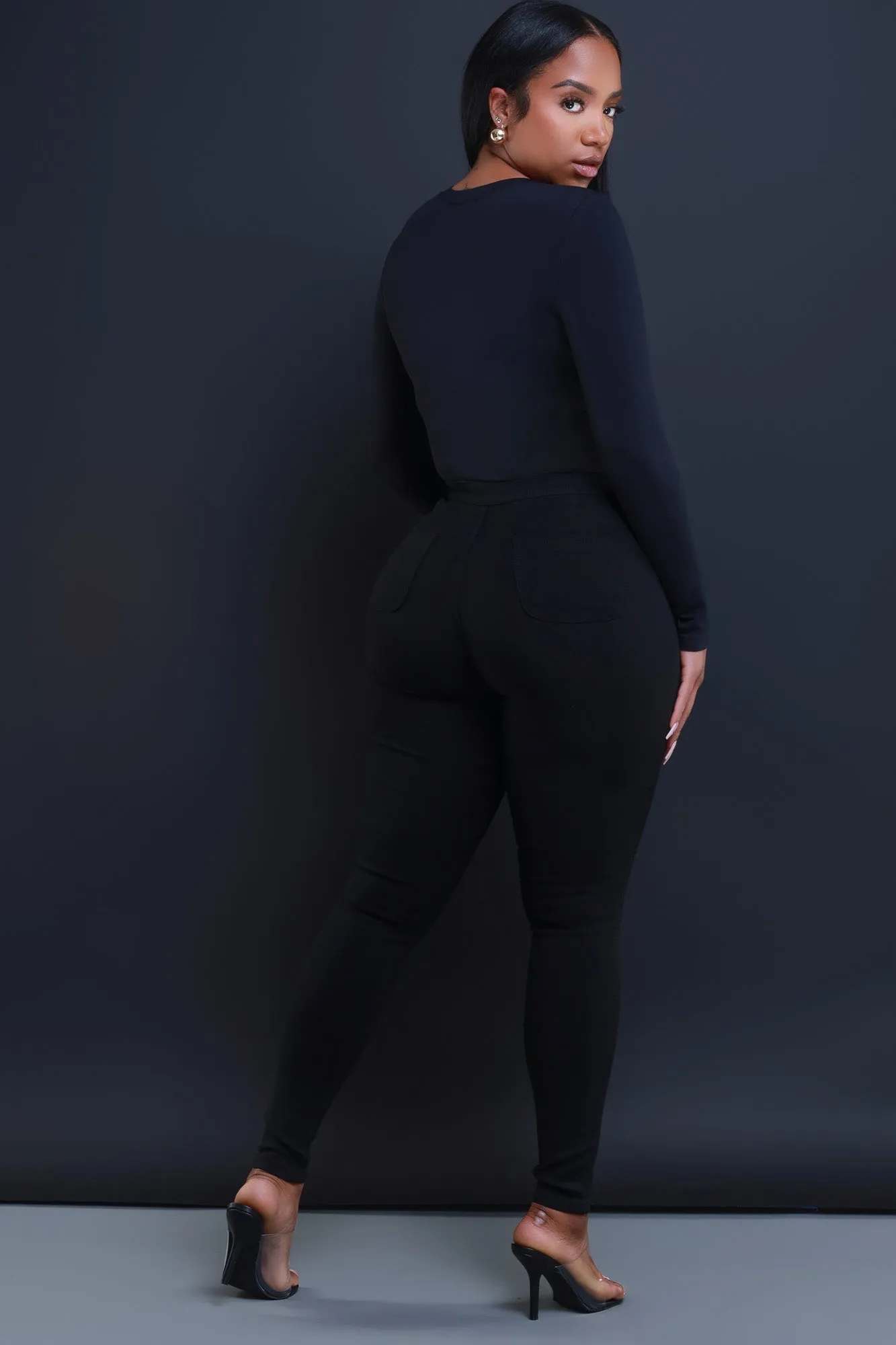 Super Swank High Waist Stretchy Jeans - Black