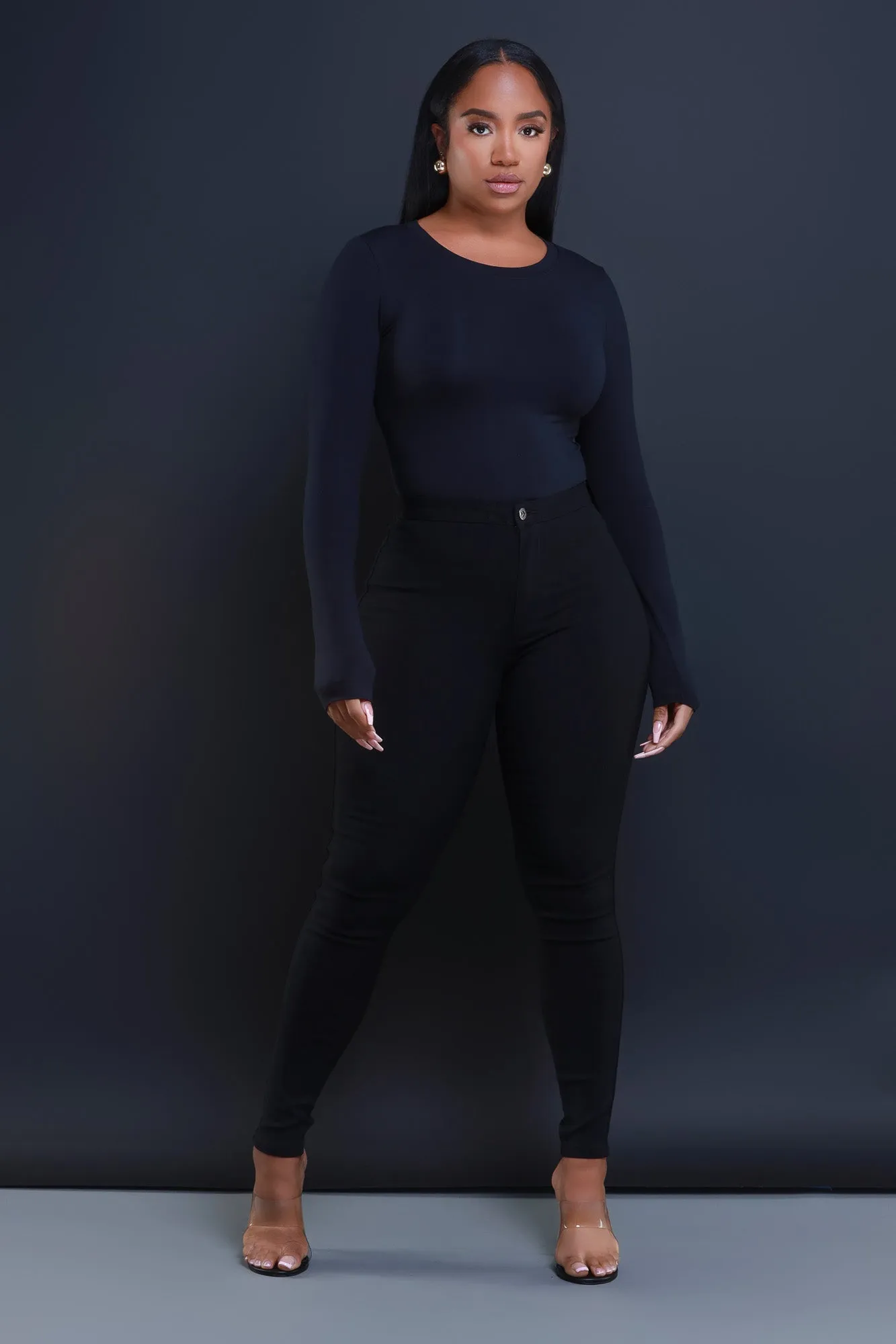 Super Swank High Waist Stretchy Jeans - Black