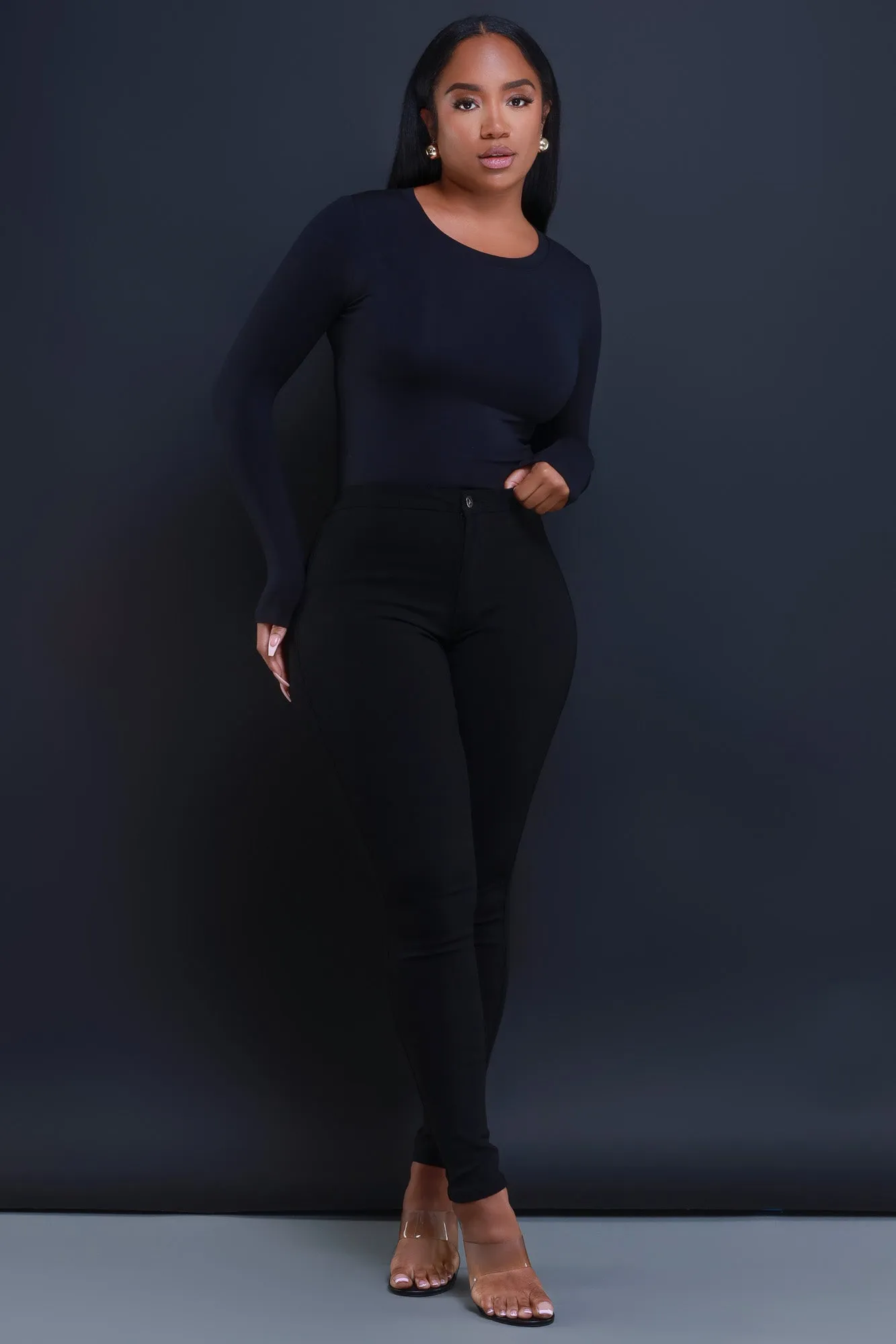 Super Swank High Waist Stretchy Jeans - Black