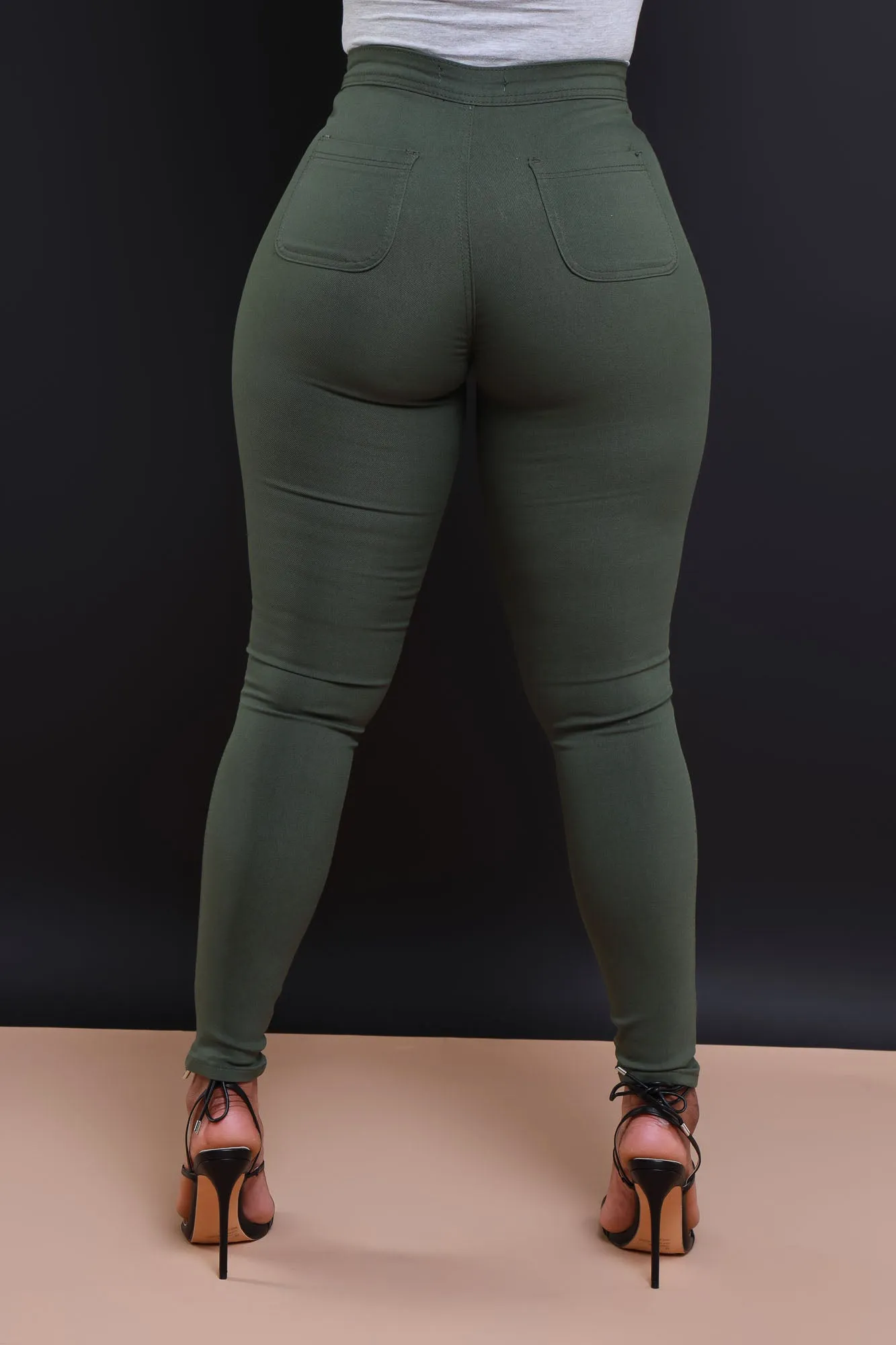 Super Swank High Waist Stretchy Jeans - Olive