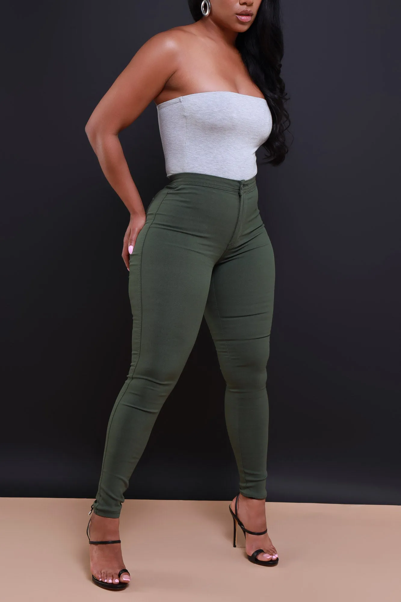 Super Swank High Waist Stretchy Jeans - Olive