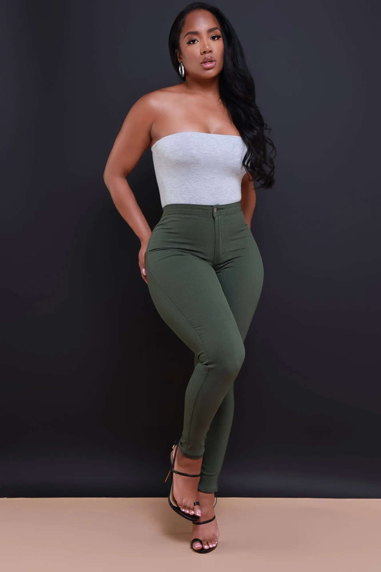 Super Swank High Waist Stretchy Jeans - Olive