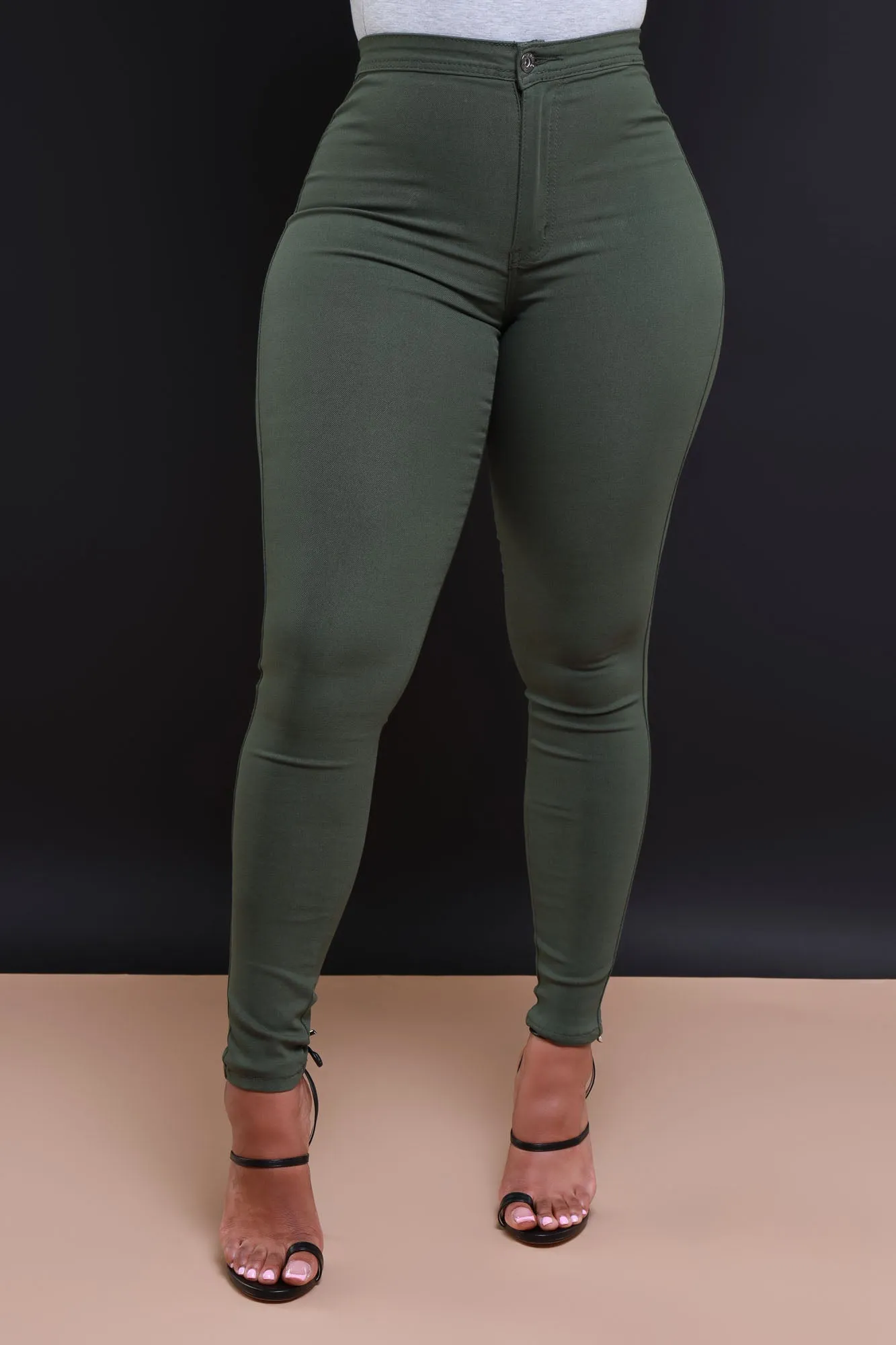 Super Swank High Waist Stretchy Jeans - Olive
