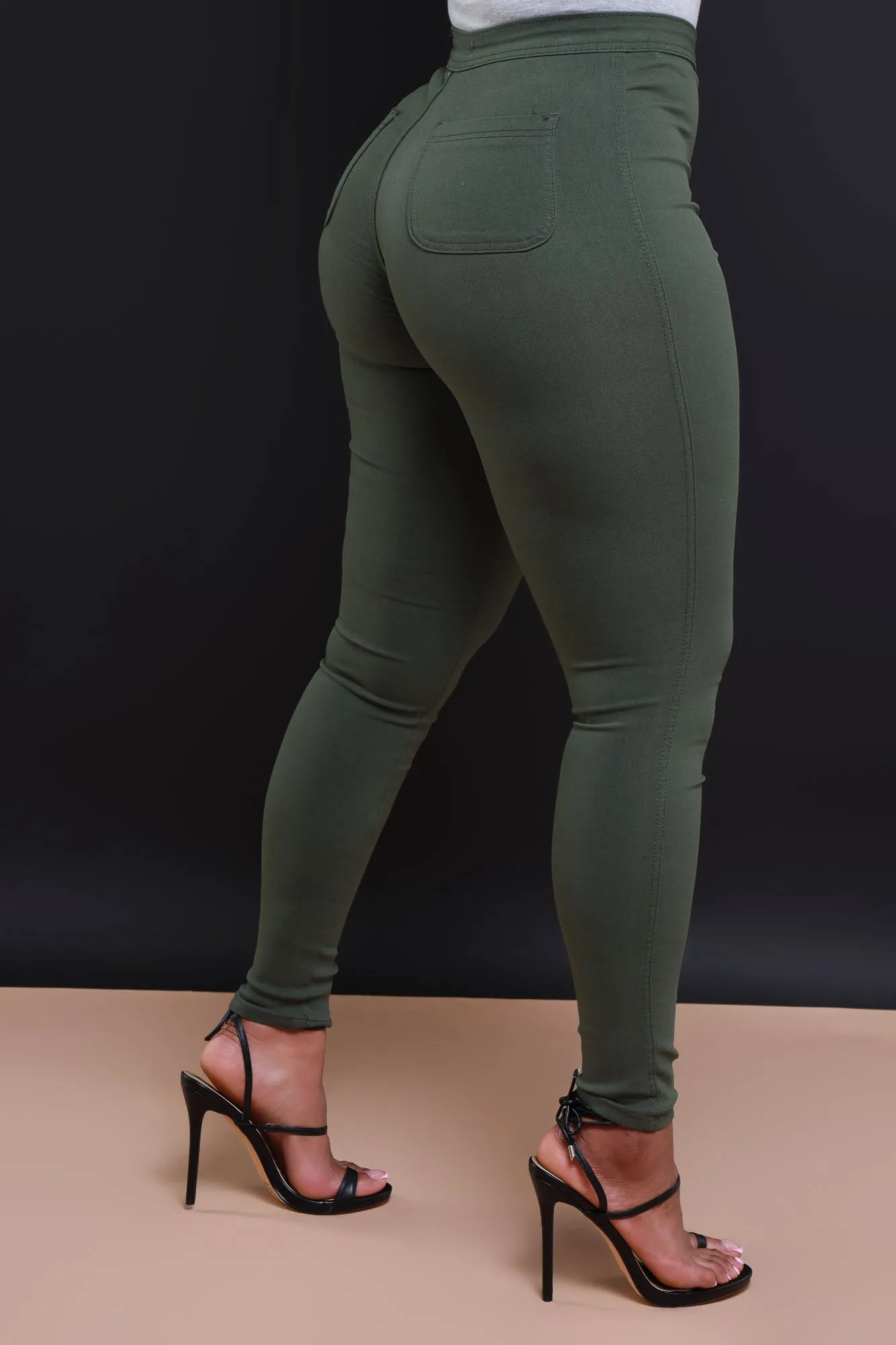 Super Swank High Waist Stretchy Jeans - Olive