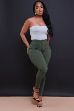 Super Swank High Waist Stretchy Jeans - Olive