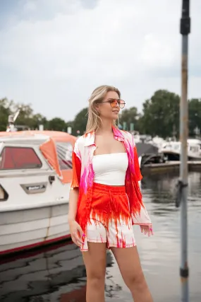 Two piece set satijn met print rood