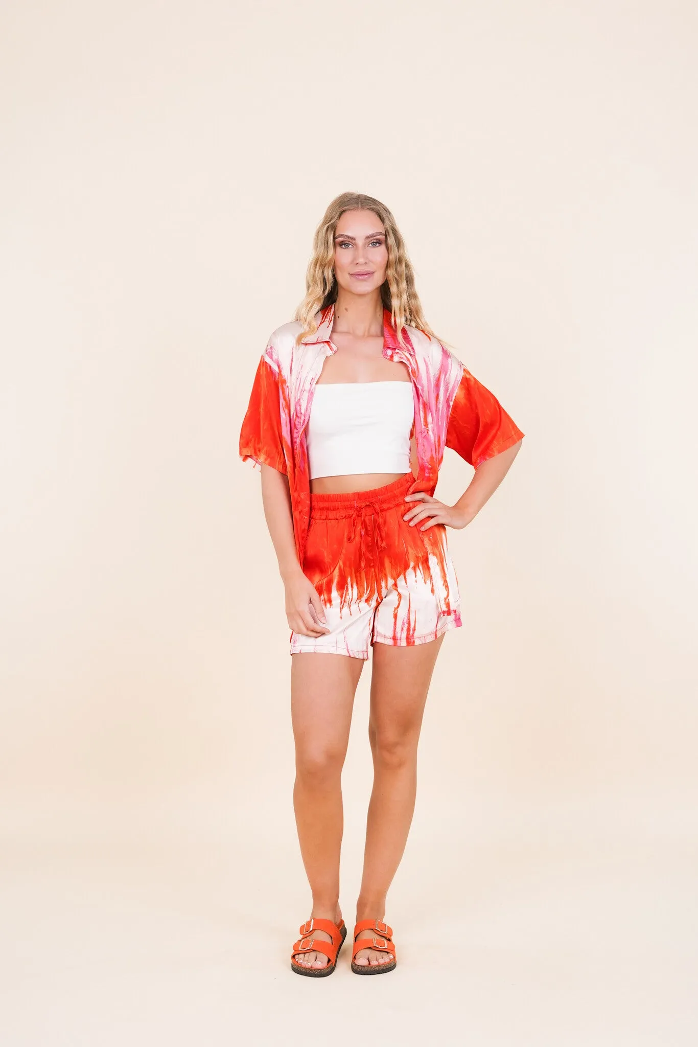 Two piece set satijn met print rood