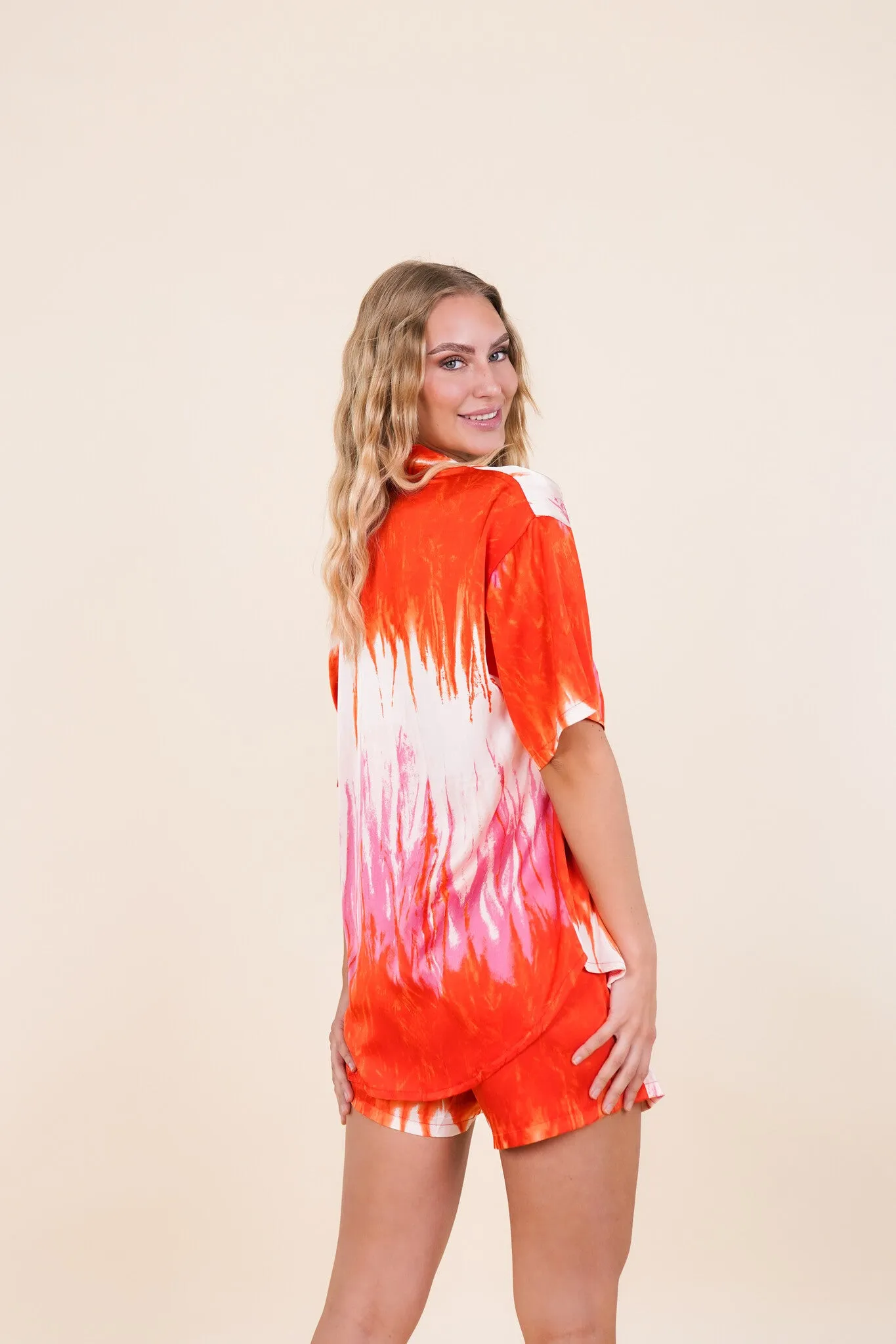 Two piece set satijn met print rood