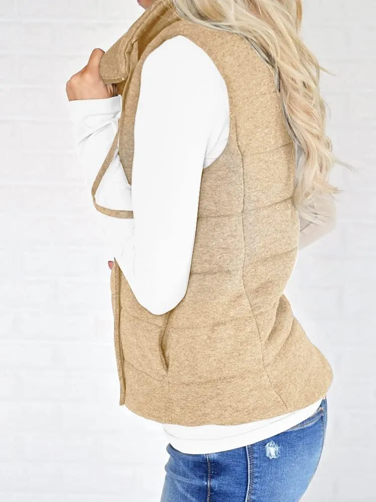 Valphsio Women Casual Quilted Puffer Vest Lightweight Zip Up Drawstring Jacket Outerwear with Pockets