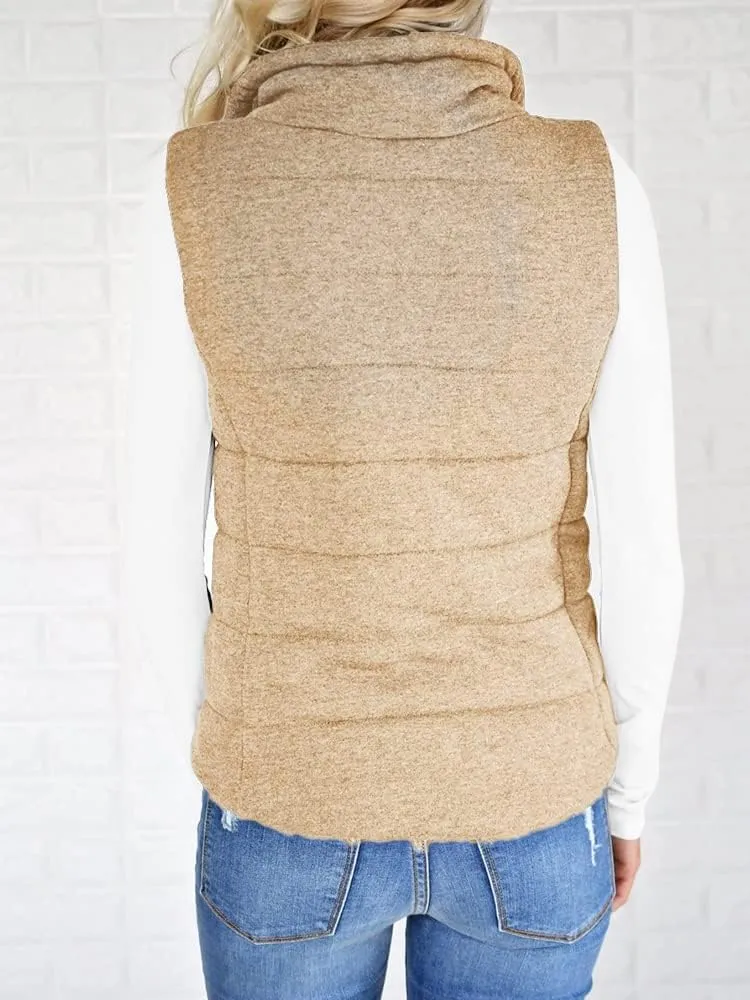 Valphsio Women Casual Quilted Puffer Vest Lightweight Zip Up Drawstring Jacket Outerwear with Pockets