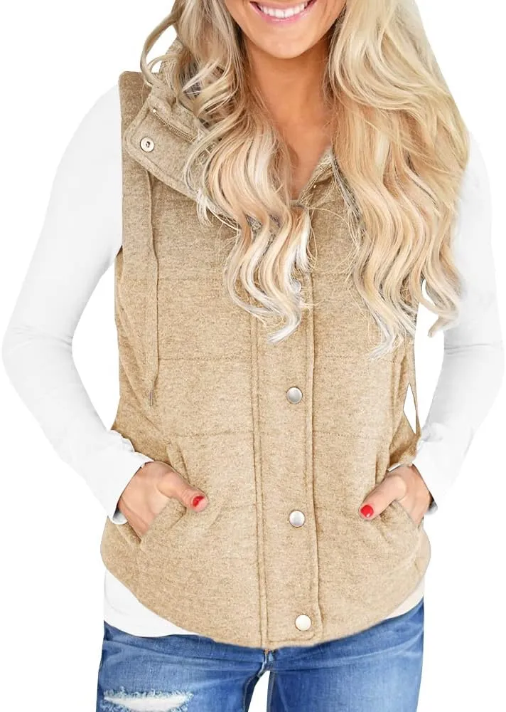 Valphsio Women Casual Quilted Puffer Vest Lightweight Zip Up Drawstring Jacket Outerwear with Pockets