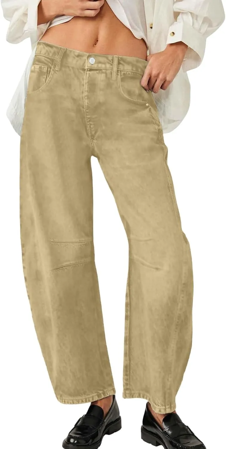 Women Jeans 2024 New Barrel Jeans Cropped Mid Rise Baggy Jeans Wide Leg Denim Pants Capri Jeans Ankle Denim Palazzo Pants