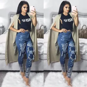 Women Jeans Washed Stretchy Denim Ripped