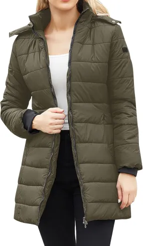 Women Long Winter Puffer Coat Oversized Light Packable Warm Down Jacket Casual Windproof Parka with Removable Hood