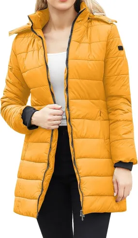 Women Long Winter Puffer Coat Oversized Light Packable Warm Down Jacket Casual Windproof Parka with Removable Hood