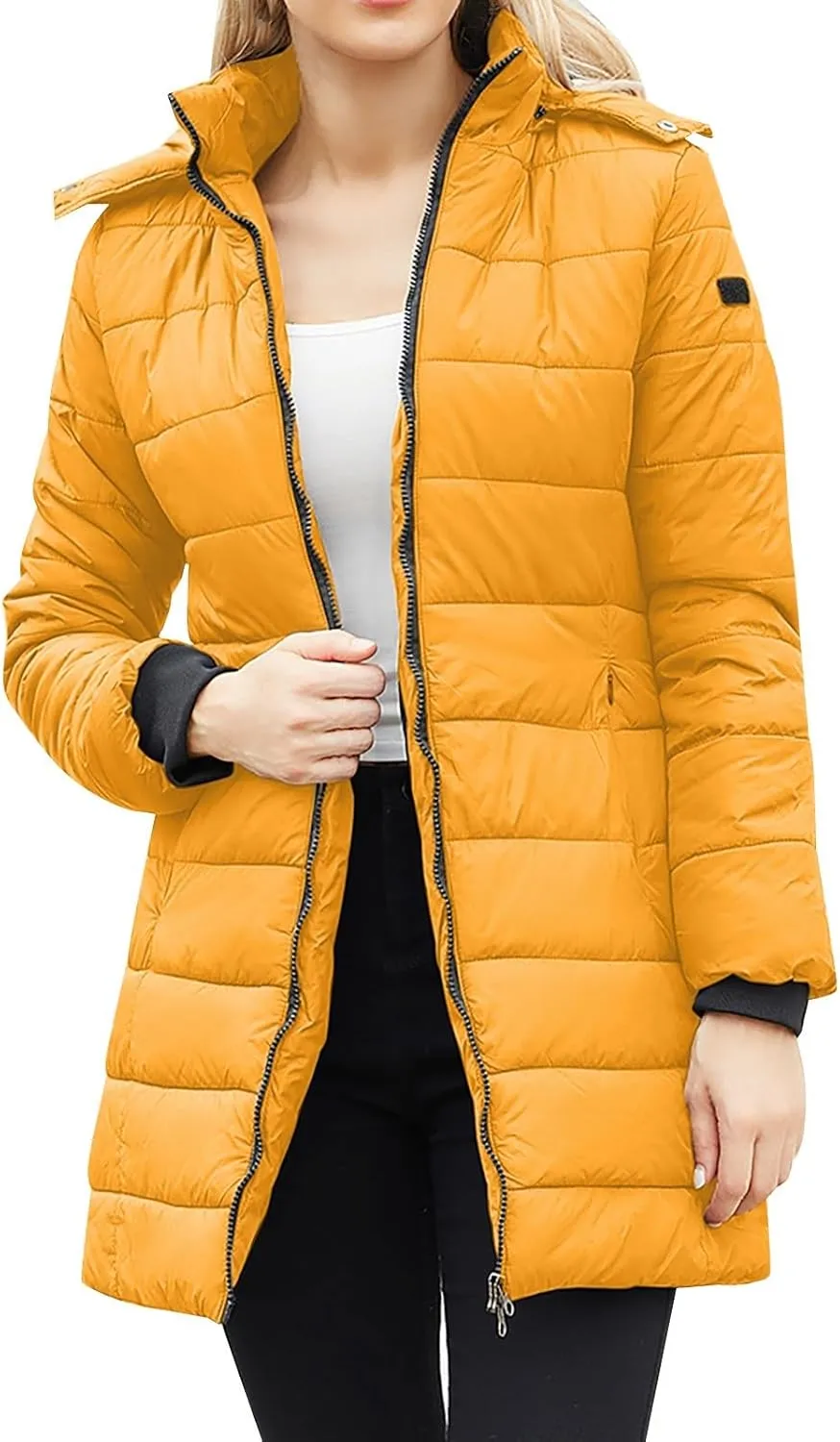 Women Long Winter Puffer Coat Oversized Light Packable Warm Down Jacket Casual Windproof Parka with Removable Hood