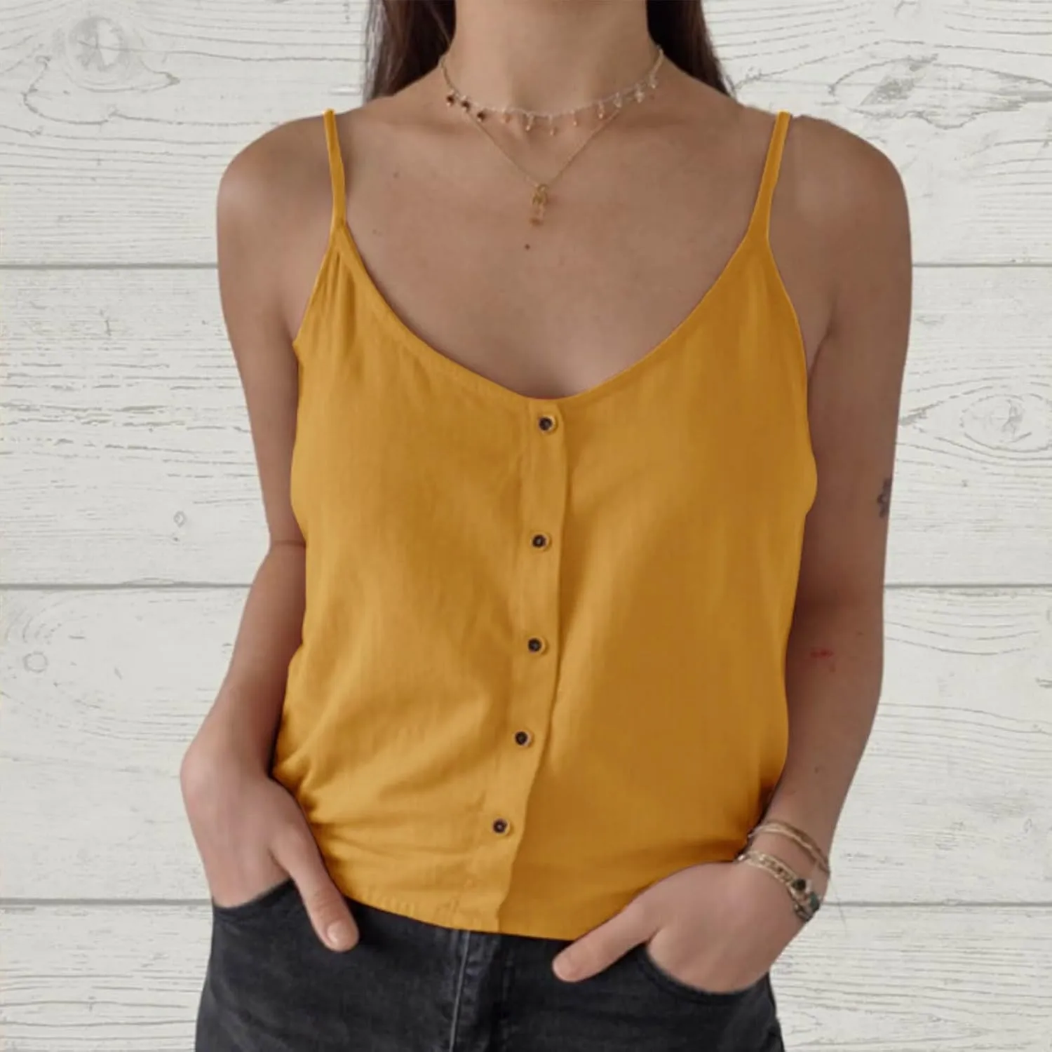 Women's Cotton Linen Camisole Tops Fashion Beach Sexy Tops Summer Button Down Tank Top Solid Vacation Comfy Clothes